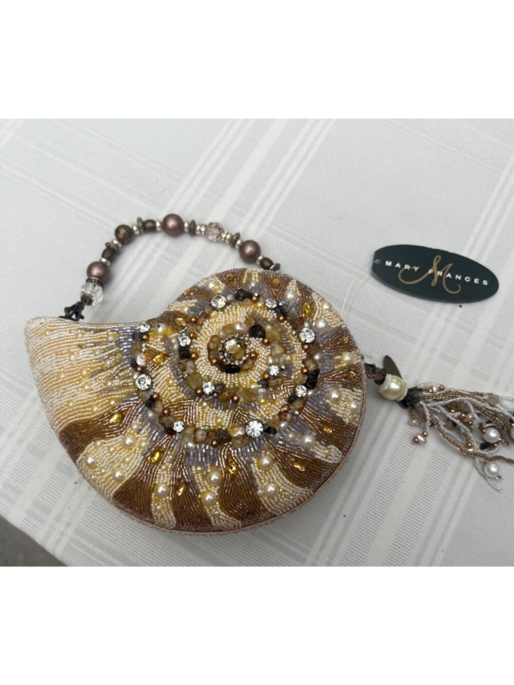 Mary Frances Beaded Nautilus Shell Clutch With Detachable Strap & Pearl Tassel - Picture 3 of 9